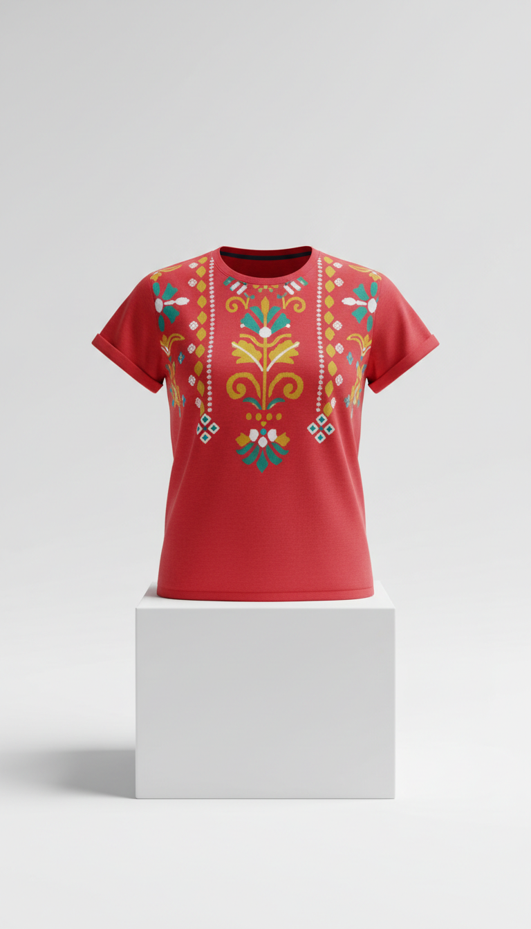 Chilli Red Punjabi Motif Tee